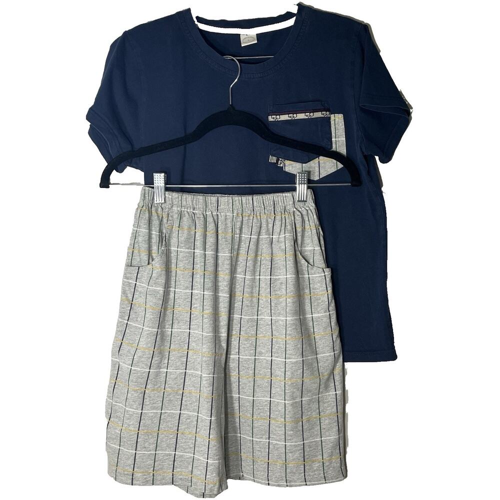 BYX Sweet Leisure Boys Navy Tee Plaid Lounge Pajama Set 2pc Size L US 16